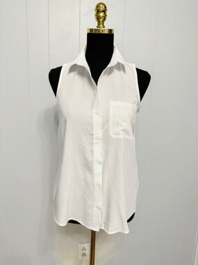 #16)  beachlunchlounge Sleeveless White Button-Down Shirt